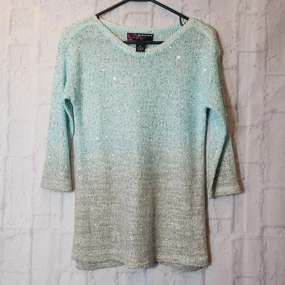 PECK & PECK Sequined Lightweight Ombre Pullover Sweater Petite Small